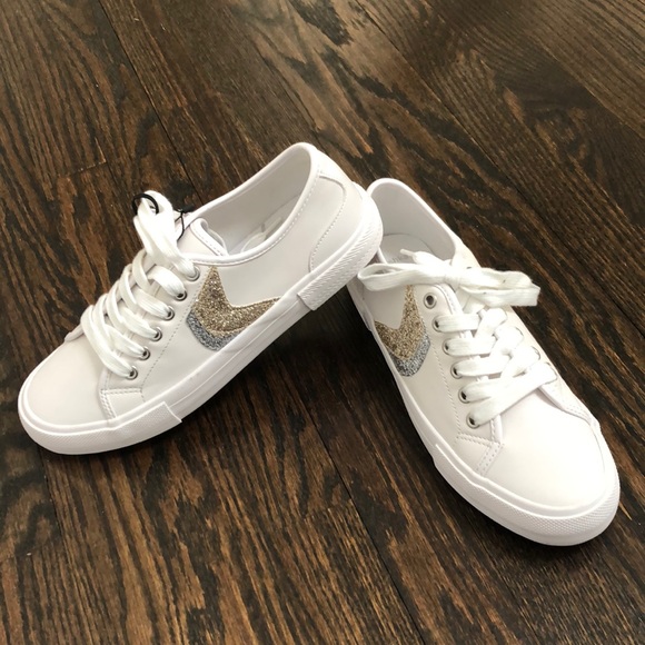 Bershka Shoes - New White W/ Silver Gold Sequin Sneaker sz 38 7.5